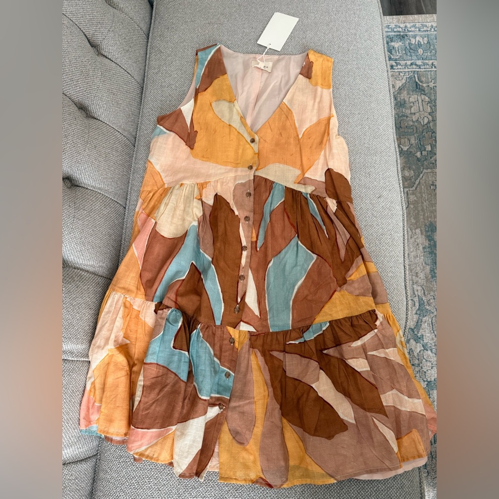 Multicolor Sleeveless Button-Down Dress